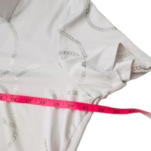 GREG NORMAN PLAY DRY Large Golf Polo Shirt White Silver Chain Link Print Shark - Picture 5 of 14